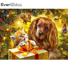 Evershine 5d pintura de diamante gato completo de diamante quadrado bordado de cachorro animal presentes artesanais decoração de natal 2024 - compre barato