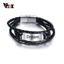 Vnox Бесплатная гравировка индивидуальный инфо браслет для мужчин черный несколько слоев кожаные браслеты 8,46 "мужской мальчик ювелирные изделия 2024 - купить недорого