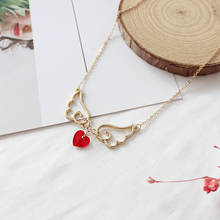 Creative Fashion Red Heart Wings CZ Pendant Necklace Charming Women's Party Gold Color Clavicle Chain Romantic Girl Jewelry Gift 2024 - compra barato