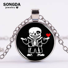 SONGDA Anime Game Undertale Collection Necklace Sans Papyrus Chara Asriel Frisk Flower Pixel Figure Glass Round Pendant Necklace 2024 - buy cheap