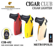 Ветрозащитная мощная Тройная Зажигалка COHIBA, фонарь для барбекю, струйный газ, турбо-зажигалка для сигар, металлический кухонный распылитель для сигар, уличные гаджеты для мужчин 2024 - купить недорого