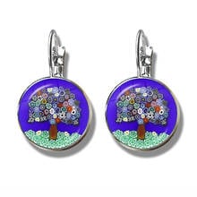 Tree Of Life French Hook Earrings Murano Millefiori Glass 16mm Cabochon Earring Jewelry For Women Girls Gift Wholesale 2024 - buy cheap