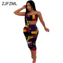 Colorful Print Sexy Two Piece Set Women Spaghetti Strap Sleeveless Crop Top And Bodycon Midi Skirts Summer 2 Piece Club Outfits 2024 - buy cheap
