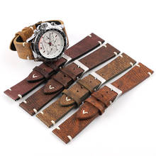 Correa de reloj de cuero Vintage cosida a mano, pulsera de piel de becerro irregular desgastada de 18mm, 20mm, 22mm y 24mm 2024 - compra barato