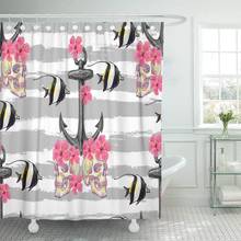 Skull Flower Fish Anchor Ocean Vacation Travel Summer Sea Shower Curtain Waterproof Polyester Fabric 72 x 78 Inches Set 2024 - buy cheap