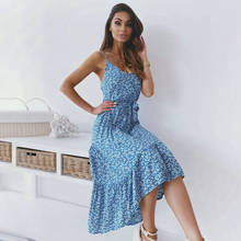 Summer Dresses Backless Slip Casual Ladies Holiday Floral Ruffle Women Clothing Blue Long Dresses 2021 Spaghetti Strap Dress 2024 - buy cheap