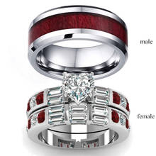 Conjunto de anillos de estilo bohemio para parejas, conjunto de anillos de compromiso y boda, color marrón y rojo, con diamantes de imitación, 2019 2024 - compra barato