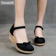 Veowalk Summer Women Linen Bow Knot 6cm Wedge Sandals Bohemian Ladies Casual Comfortable Hemp Espadrilles  Platform Pumps  34-41 2024 - buy cheap