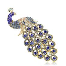 Pin de joyería para mujer, broche de Animal de cristal austriaco de tamaño Extra, broche de pavo real con diamantes de imitación de cristal azul real, 2021 2024 - compra barato