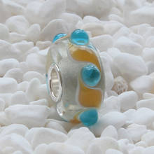 925 Sterling Silver Large Hole Colorful Murano Glass Charm Orange Beads Fit European Bracelet Jewelry 2024 - buy cheap