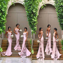 New Spaghetti-Bearers Lace Satin Bridesmaids Dresses Applique Prom Dresses Mermaid Bridesmaids Dresses Long Wedding Guest 2024 - buy cheap