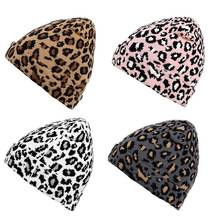 Gorro inverno estampado de leopardo feminino, chapéu tricô macio coreano, outono e inverno 2020, chapéu quente de crochê, tampas da moda unissex 2024 - compre barato