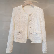 Casaco curto e elegante feminino, jaqueta francesa pequena perfumada com costura superior e renda, branca, primavera e verão, 2021 2024 - compre barato