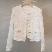 2021 spring and summer new women's French small fragrant tweed white top stitching lace cardigan short jacket 2024 - buy cheap