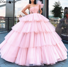 Розовое вечернее платье 2020 новое бальное многослойное платье на одно плечо без рукавов для выпускного вечера вечерние платья 2024 - купить недорого