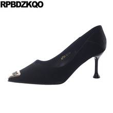 Slip On Black High Heels Pumps Thin 2021 Pointed Toe 3 Inch Fashion Brand Designer Shoes Women Green Size 4 34 Metal Scarpin 2024 - buy cheap
