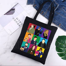 Bolsa reutilizável feminina com estampa de guarda-chuva, sacola de compras de lona estampada, bolsa eco de desenho, bolsa de ombro preta 2024 - compre barato