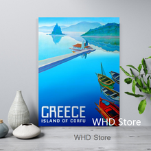 Viagens vintage cidades poster grécia ilha de corfu paisagem arte da lona quadros de parede decoração para casa cartazes 2024 - compre barato