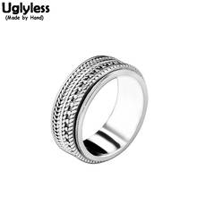 Uglyless Spinning Double Layers Silver Rings for Men Peaceful Olive Branch Rotating Rings Real 925 Silver Fine Jewelry R1048 2024 - buy cheap