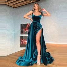 Vestidos de Fiesta largos de terciopelo con tirantes finos, vestido de noche de sirena con abertura alta y tren desmontable, Sexy 2024 - compra barato