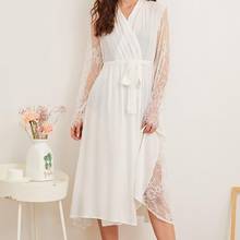 2021 Spring Autumn New Style Women's Nightdress Retro Sexy Lace Sleeve Nightgown Solid Cardigan Long Skirt  Home Wear Nightwear 2024 - buy cheap