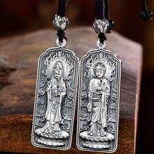 100% 925 Sterling Silver Tibetan Amitabha Buddha Statue,Buddhist Kuanyin Pendant Tibetan Avalokitesvara Pendant Good Luck Amulet 2024 - buy cheap