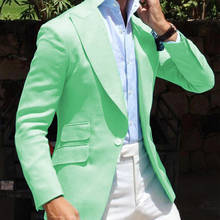 Новинка, мятно-зеленая куртка, приталенный Блейзер для мужчин, остроконечные лацканы, цельный костюм, пальто, 2021, мужские модные костюмы, свадебные смокинги 2024 - купить недорого