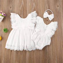 Verão criança bebê meninas família combinando roupas sem mangas rendas elegante macacão vestido roupas do bebê meninas roupas 2024 - compre barato