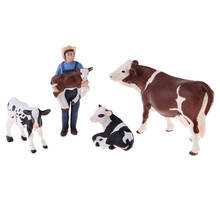Simulation Farm Animal Models Toy Set, Realistic Famer and 4 Cows Action Figure 2024 - buy cheap