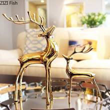 European Metal Bronze Deer Sculpture Art Living Room Coffee Table Decor Modern Golden Animal Statue Home Decoration Wedding Gift 2024 - buy cheap