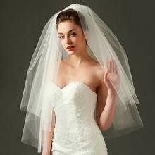 Véu de noiva branco marfim com 2 camadas, véu curto com pente 2024 - compre barato
