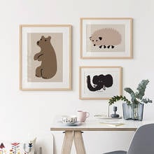 Мультяшные животные скандинавский плакат Настенные фотографии медведь слон Ежик детская художественная печать холст картина для детской комнаты декор 2024 - купить недорого