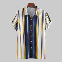 Camisa masculina Summer color Stripe Short Sleeve Shirt Hawaii button Shirt Men Casual Stripe Comfort Shirts Blouse Plus chemise 2024 - buy cheap