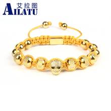 Ailatu Luxury Skull Bracelet Accessories Rope Chain 8mm Gold Stainless Steel Beads Men New Handmade Jewelry Present, Gift, 2024 - compre barato
