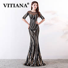 VITIANA Women Sequined Mesh Sexy Long Dress Female Short Sleeve Elegant Trumpet Night Dresses Femme Host Noble Banquet Vestidos 2024 - buy cheap