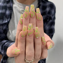 Uñas postizas de cobertura completa, 24 uds, hierba verde ondulada, pegamento para manicura, herramientas de arte de uñas 2024 - compra barato