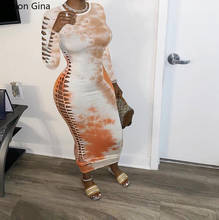 Женское облегающее платье-макси Lemon Gina, облегающее Клубное платье миди с длинным рукавом и принтом, вечерние платья 2024 - купить недорого