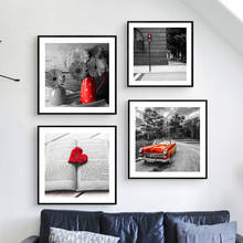 Pintura en lienzo blanco y negro de Arte Moderno, impresiones de arte de pared de guitarra de coche rojo, póster, decoración del hogar, imágenes de pared para sala de estar YX120 2024 - compra barato