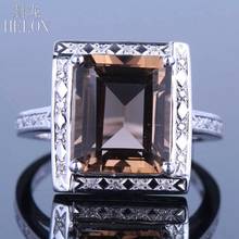 HELON-anillo de compromiso de piedras preciosas para mujer, oro blanco de 14K, AU585, 11x9mm, 100% diamantes de cuarzo ahumados genuinos, joyería fina 2024 - compra barato