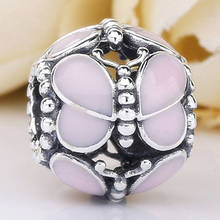 Original Pink Enamel Vintage Openwork Butterfly Beads Fit 925 Sterling Silver Bead Charm Bracelet Bangle Diy Jewelry 2024 - buy cheap