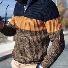Men Autumn Winter Pullover Long Sleeve V Neck Color Block Knitted sweaters for men 2024 - buy cheap