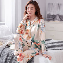 Satin Pyjamas Women Pajama Set Lovely Flower Printed Long Sleeve Silk Sleepwear Pijama Mujer Female Nightsuit Larger Size XXXL 2024 - buy cheap