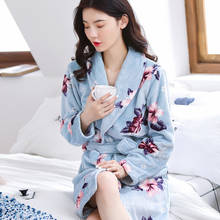 Floral Flannel Robes Coral Fleece Winter Women's Warm Full Sleeve Dressing Super Long Bath Robe Female Kimono Bathrobe Nightgown 2024 - buy cheap