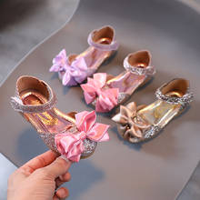 Girls Shoes Big Bow Princess Shoes Bling Ankle Strap Leather Shoes Sequin Cloth Cover Toe Sandals Child Dance Party Shoe Toddler 2024 - buy cheap