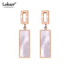 Lokaer concha branca e moderna brincos de aço inoxidável titânio retangulares em ouro rosa joias para orelhas feitas à mão para mulheres e19142 2024 - compre barato