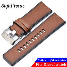 Pulseira de relógio de couro liso marrom, pulseira vintage para diesel dz7374 24mm 26mm 28mm, pulseira bracelete retrô com fivela 2024 - compre barato