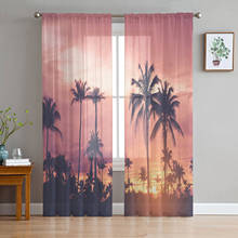 Tropical Palm Trees At Dusk Tulle Curtains For Living Room Bedroom Voile Curtain Home Decoration Sheer Balcony Door Curtain 2024 - buy cheap