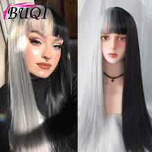BUQI Long Straight Black White Wig With Bangs Synthetic Wigs For Women Yellow Pink Blue Heat Resistant Lolita Cosplay Wigs 2024 - buy cheap