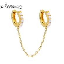 Moonmory-pendientes de aro de plata de ley 2020 para mujer, arete individual con cadena, doble aro dorado, 925 2024 - compra barato