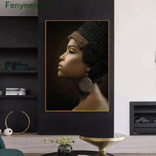 Pintura de tela feminina africana, beleza para meninas, posteres escandinavo, arte de parede, impressões e fotos para decoração de sala de estar 2024 - compre barato